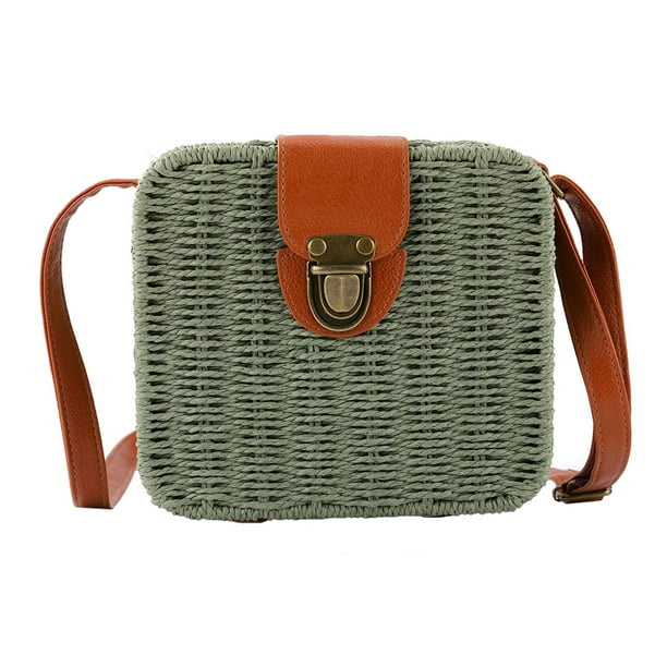 Bolsos Cruzados Bolsos cruzados para mujer Bolso tejido a mano informal Bolso de playa de ratán (Verde militar) Ehuebsd Para Estrenar