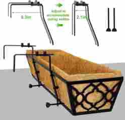 Y&M 24 Inch Window Deck with Nonwoven Fabric Liner, 24" Boxes Horse Trough Coco Basket Railing Planter Metal Hanging Flower for Outdoor Garden Fence Lawn, 4packs