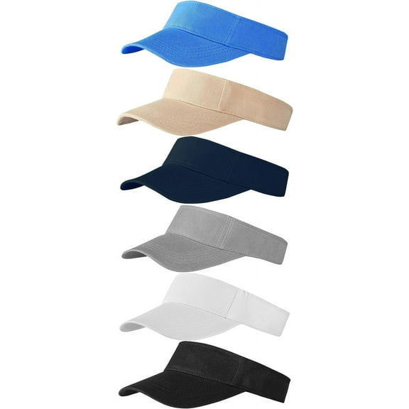 6 Pack Sun Visor Hats Sun Visors Sports Sun Hat Golf hat One Size Adjustable Cap for Women and Men (Color Set 1), Medium