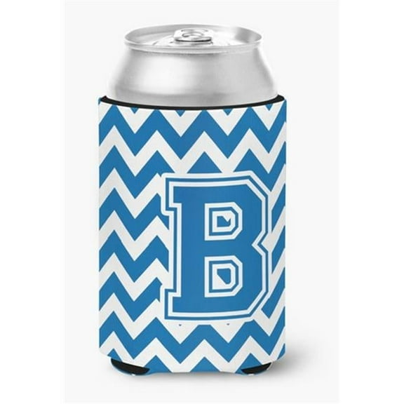 Letter B Chevron Blue & White Can or Bottle Hugger, 0.25 x 4 x 5.5 in.