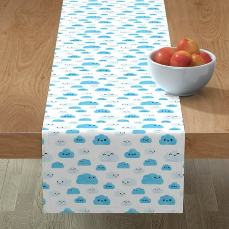 

Cotton Sateen Table Runner 108 - Day Clouds Kawaii Watercolor Cloud Gender Neutral Nursery Blue Sky Weather Modern Print Custom Table Linens by Spoonflower