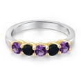 thumbnail image 3 of Gem Stone King 925 Silver and 10K Yellow Gold Purple Amethyst and Black Onyx Wedding-Bands Ring for Women | 0.74 Cttw | Round 3.5MM | Gemstone February Birthstone | Size 8, 3 of 6