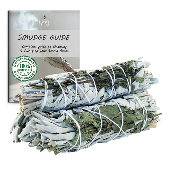 Ancient Veda White Sage & Peppermint Pack of 3 Smudge Sticks & Smudge Guide for Smudging, Cleansing, Meditation, Purification