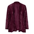 thumbnail image 4 of XFLWAM Women's Sequin Cardigan Long Sleeve Open Front Jacket Casual Party Cocktail Outerwear Coat Wine Red L, 4 of 6