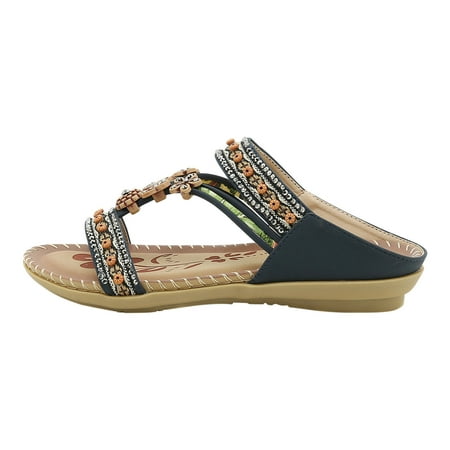 

Wmkox8yii Bohemian Flat Flower Rhinestone Sandals Outer Beach Sandals