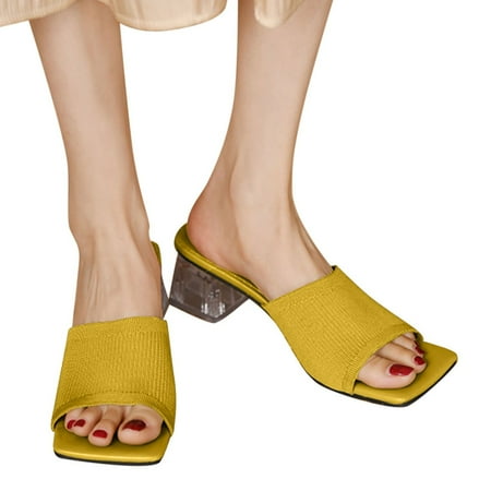 

Aayomet Sandals for Women Ladies Shoes Summer Sandals Solid Color Mesh Breathable Chunky Heel Sandals Yellow 7