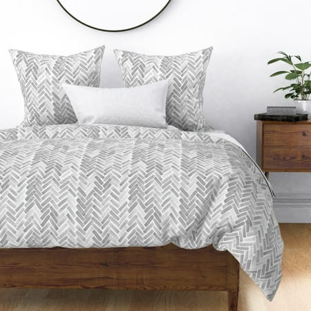 Watercolor Herringbone Chevron Paint Monochrome Sateen Duvet Cover