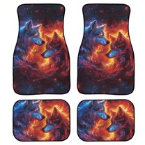 Renewold Wolf Galaxy Red Blue Auto Carpet Floor Mats for Car Van Truck SUV, 4 Pieces Front & Rear Full Set with Rubber Backing Universal Fit for Most Vehicles