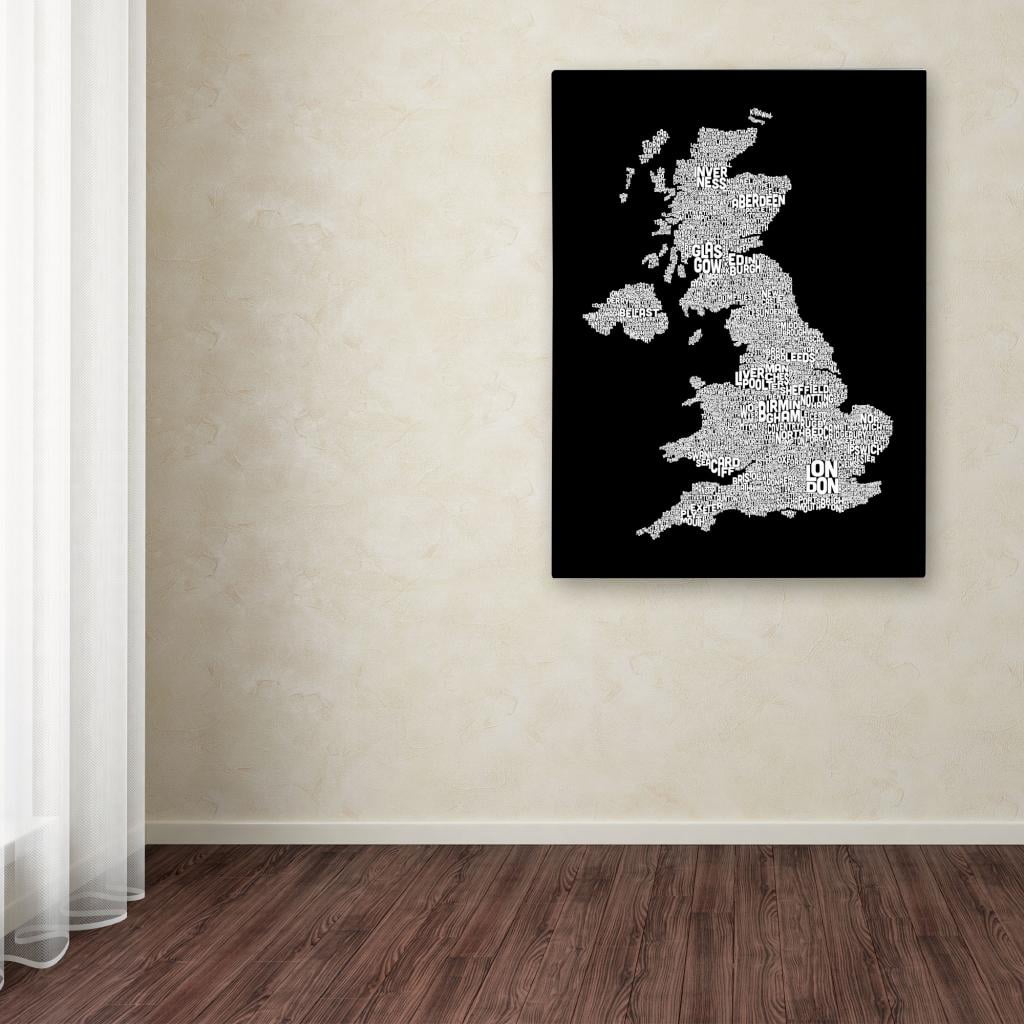 Trademark Art 'UK Cities Text Map 6' Canvas Art by Michael Tompsett