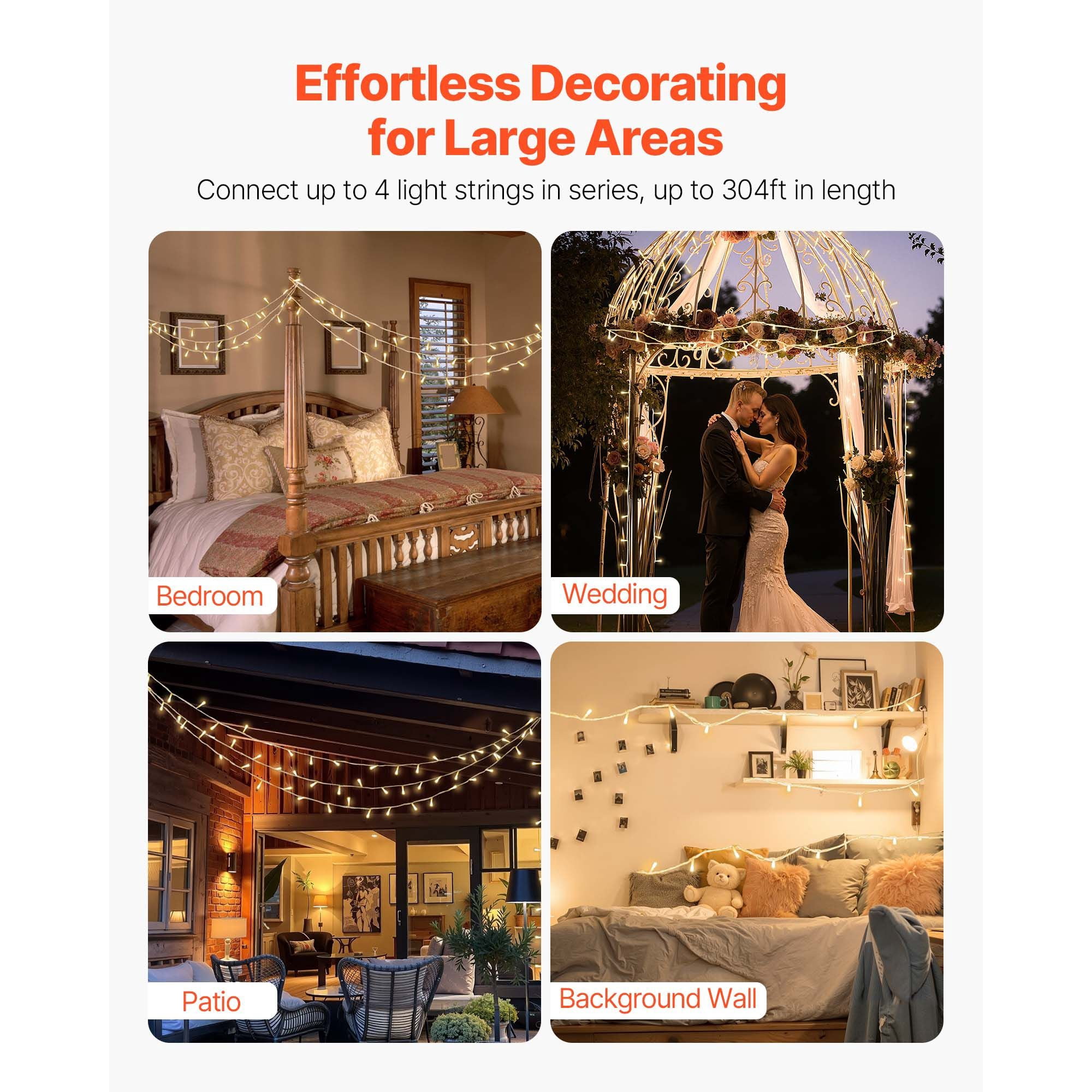 76FT 200 LED Warm White Christmas String Lights, 2800K Plug-in Fairy Lights 8 Modes Memory Function, 6H Timer IP44 Waterproof, Connectable up to 4 Sets Indoor Outdoor Holiday Decor
