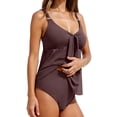 thumbnail image 2 of VEKDONE Women's Ruched Tankini Swimsuits Tummy Control Two Piece Bathing Suit V Neck Tie Front Flowy Swim Top with Bottoms Summer Beach Swimwear Brown L, 2 of 5