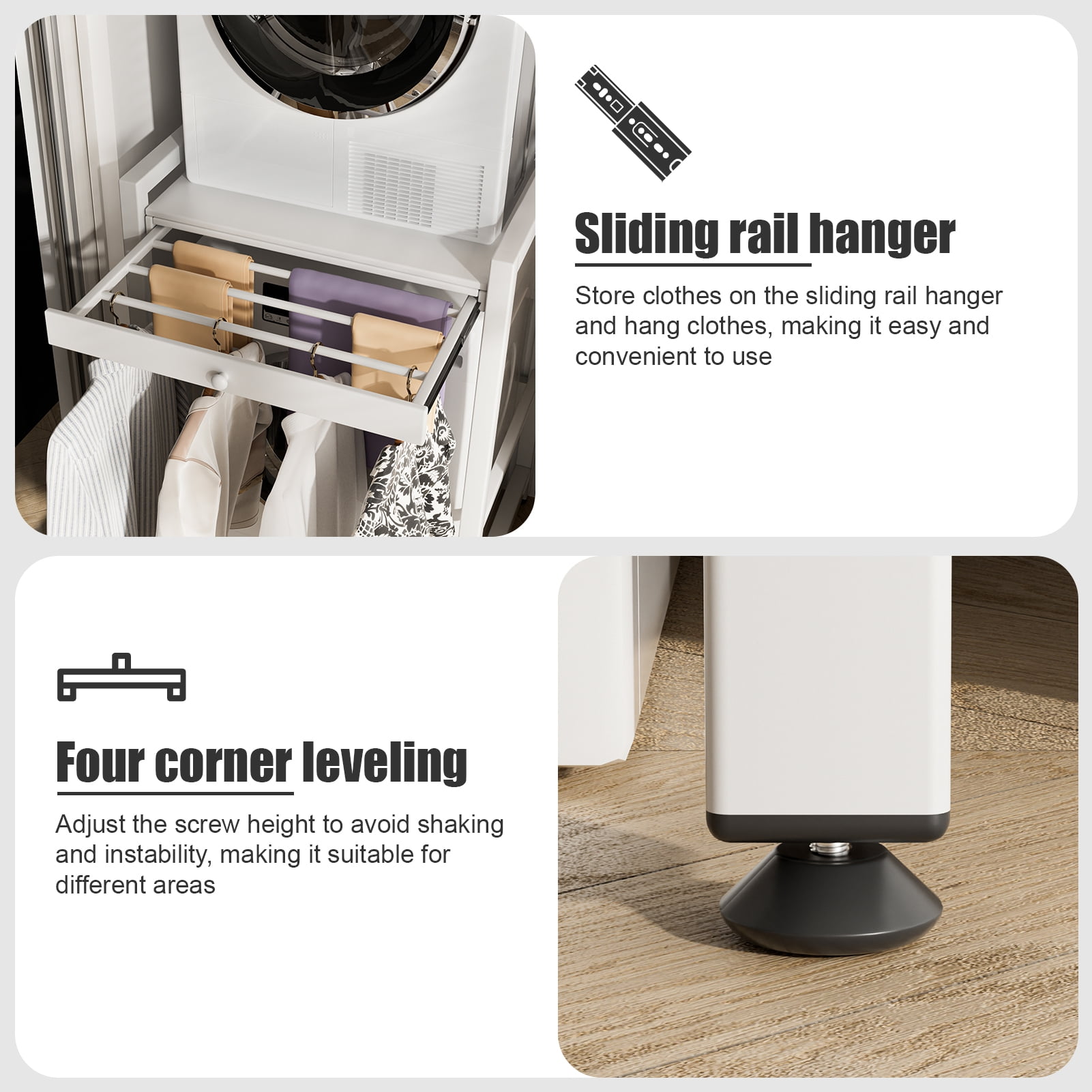 SHUO Y - Over The Washer Storage Shelf, Washing Machine Storage Utility Rack with Countertop, Washing Machine Storage Stand, White
