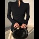 thumbnail image 5 of Suéter Básico de Punto para Mujer, Elegante Jersey de Cuello Alto con Botones, Corte Entallado, Abertura Cruzada y Larga. Negro XL, 5 of 8