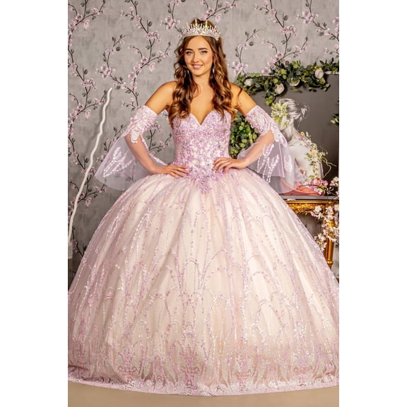 Women's GLS Gloria Strapless Bell Sleeve Two Tone Ball Gown Gl3234 Lilac Lavender And Champagne Goldish Beige Size XS Lavender/champagne