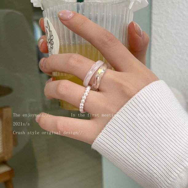 Juego de anillos acrílicos con cuentas de resina para mujer, sistema de Color claro, anillos elásticos, joyería de dedo de compromiso nupcial, nuevo, 2022