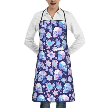 

Gaeub flower Skull starry sky Kitchen Cooking Aprons Adjustable Bib Apron Waterdrop and Oil Resistant Kitchen Chef Apron for Women Men