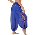 thumbnail image 2 of YONGHS Women's Belly Dance Costume Coins Side Split Lantern Harem Pants Arabic Halloween Trousers Royal Blue One Size, 2 of 7