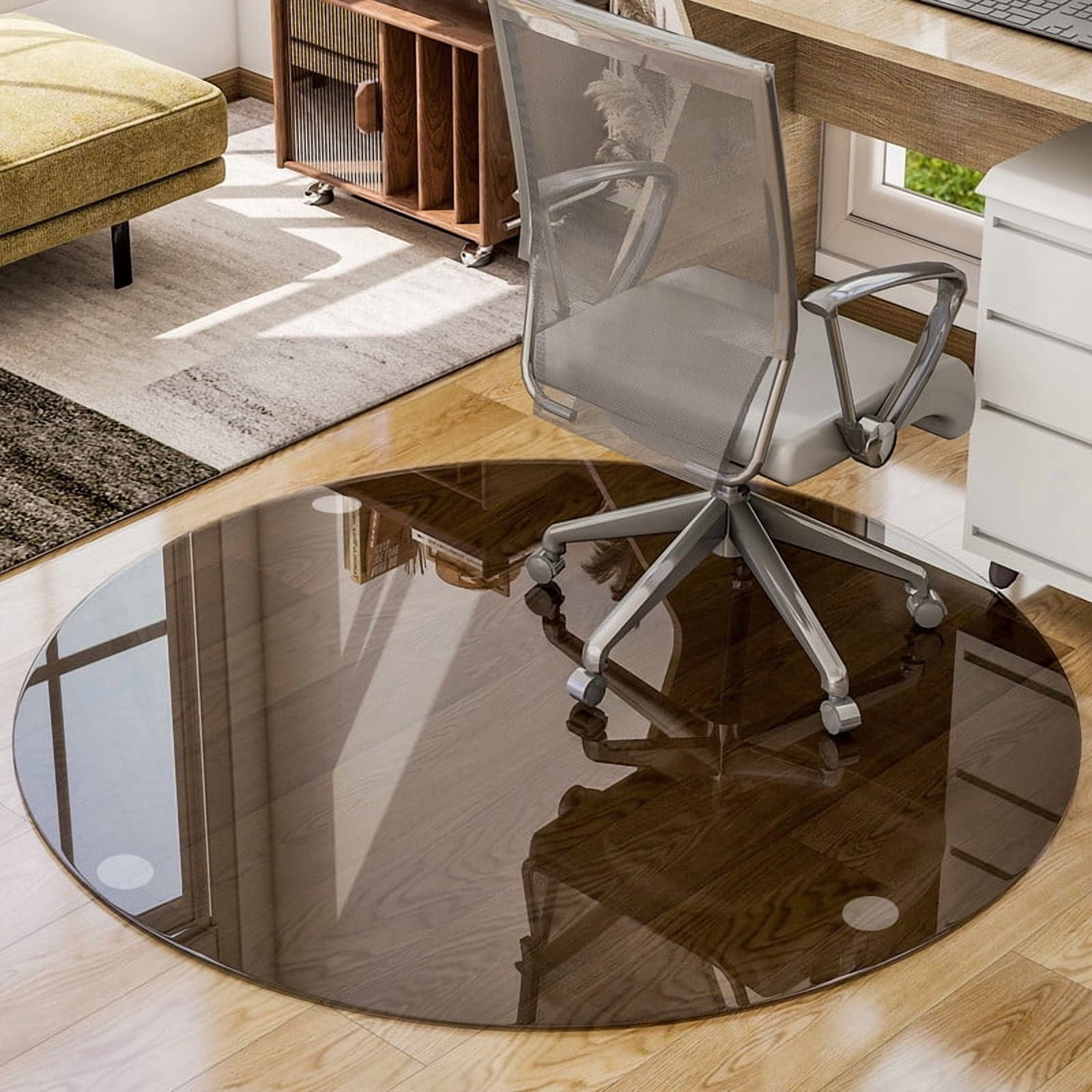 Mirrasia 46" Round Tempered Glass Floor Mat Heavy Duty Hard Office Chair Mat,Gray