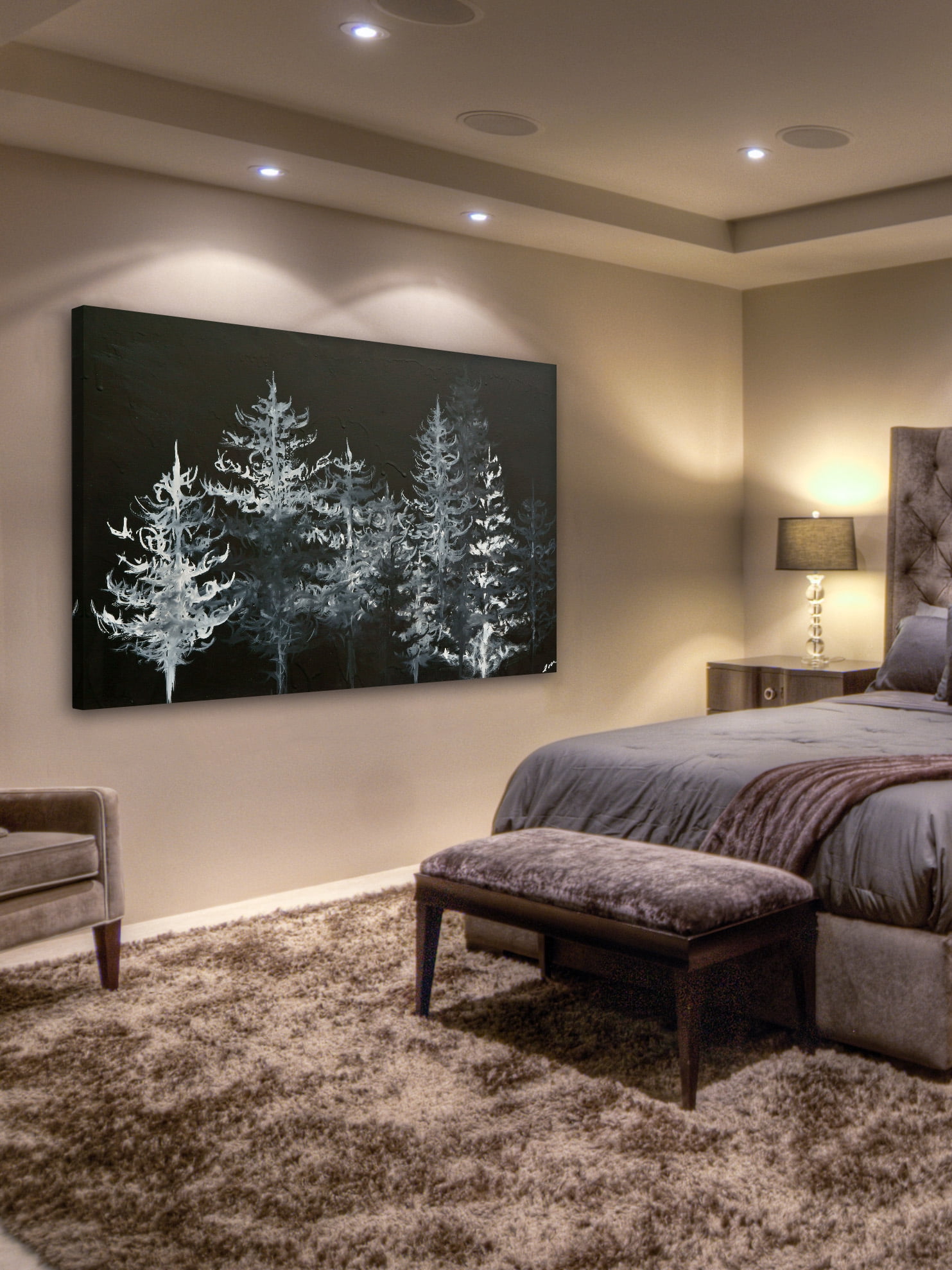 "Trees in Moonlight" Painting Print on Wrapped Canvas