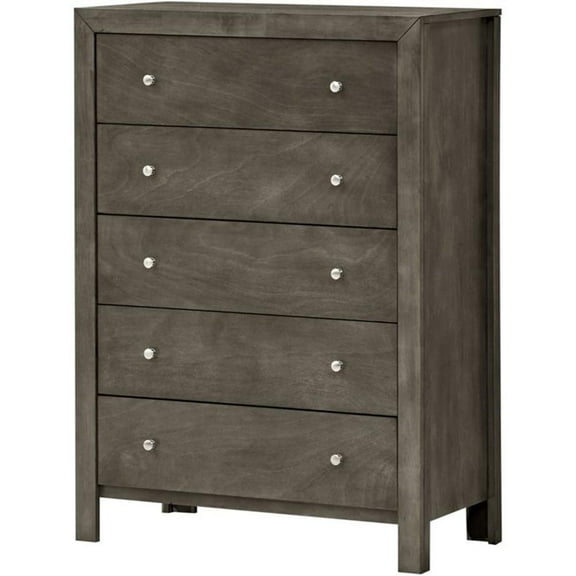 Maklaine Transitional Engineered Wood 5 Drawer Chest in Gray