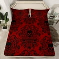 thumbnail image 2 of Homewish Retro Damask Jacquard Bed Sheets,Baroque Flower Floral King Sheets,Red Black Gorhic Skull Sheet Set,Super Cozy Room Decoration,4-Piece, 2 of 7