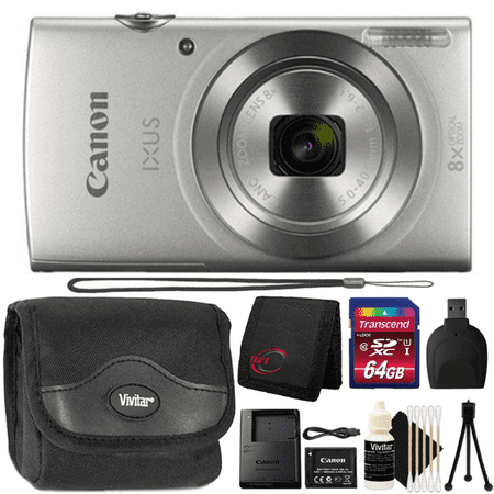 Canon Ixus 185 / Elph 180 20MP Digital Camera 8x Optical Zoom Silver with 64GB Accessory