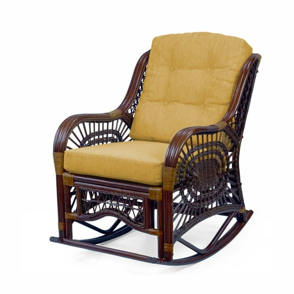 Malibu Rocking Handmade Lounge Chair ECO Natural Wicker Rattan, Dark Brown Color, Light Brown Cushions