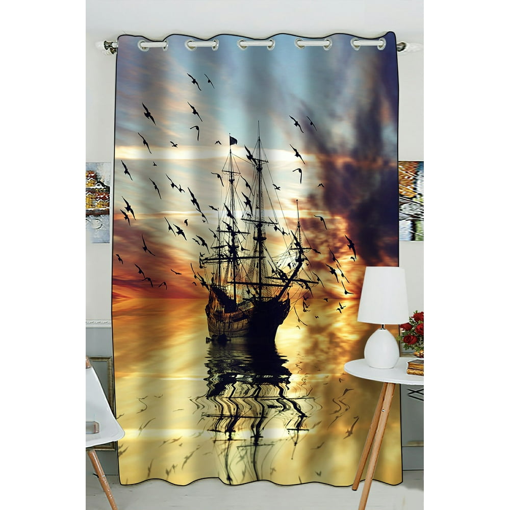 PHFZK Nautical Seascape Window Curtain, Sailboat with Bird ...
