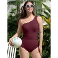 thumbnail image 3 of Asoul Ribbed One Piece Swimsuit for Women One Shoulder Scalloped Bathing Suits Tummy Control Swim Suit Monokini Swimwear, 3 of 11