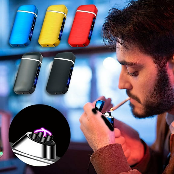 Yrmaups 5Pcs USB Rechargeable Lighter, Double Arc Flameless Windproof Lighter, Metal Electric Lighter for Gift Box and Collectible, Touch Sensor USB Charging Lighter