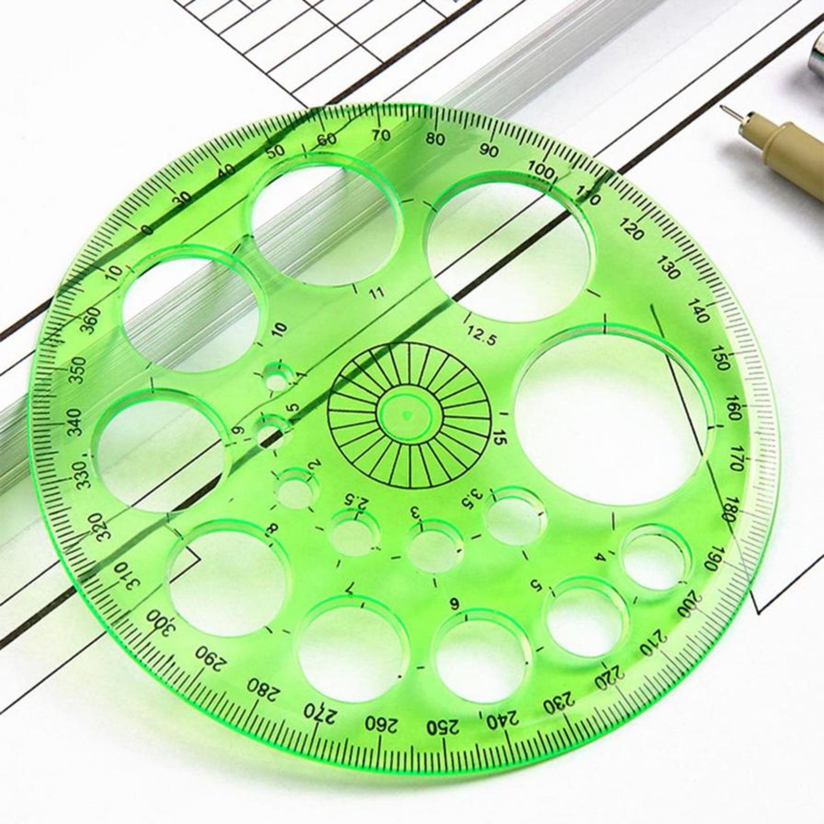 Tuelaly Round Ruler High Durability Reusable Plastic Template Ruler