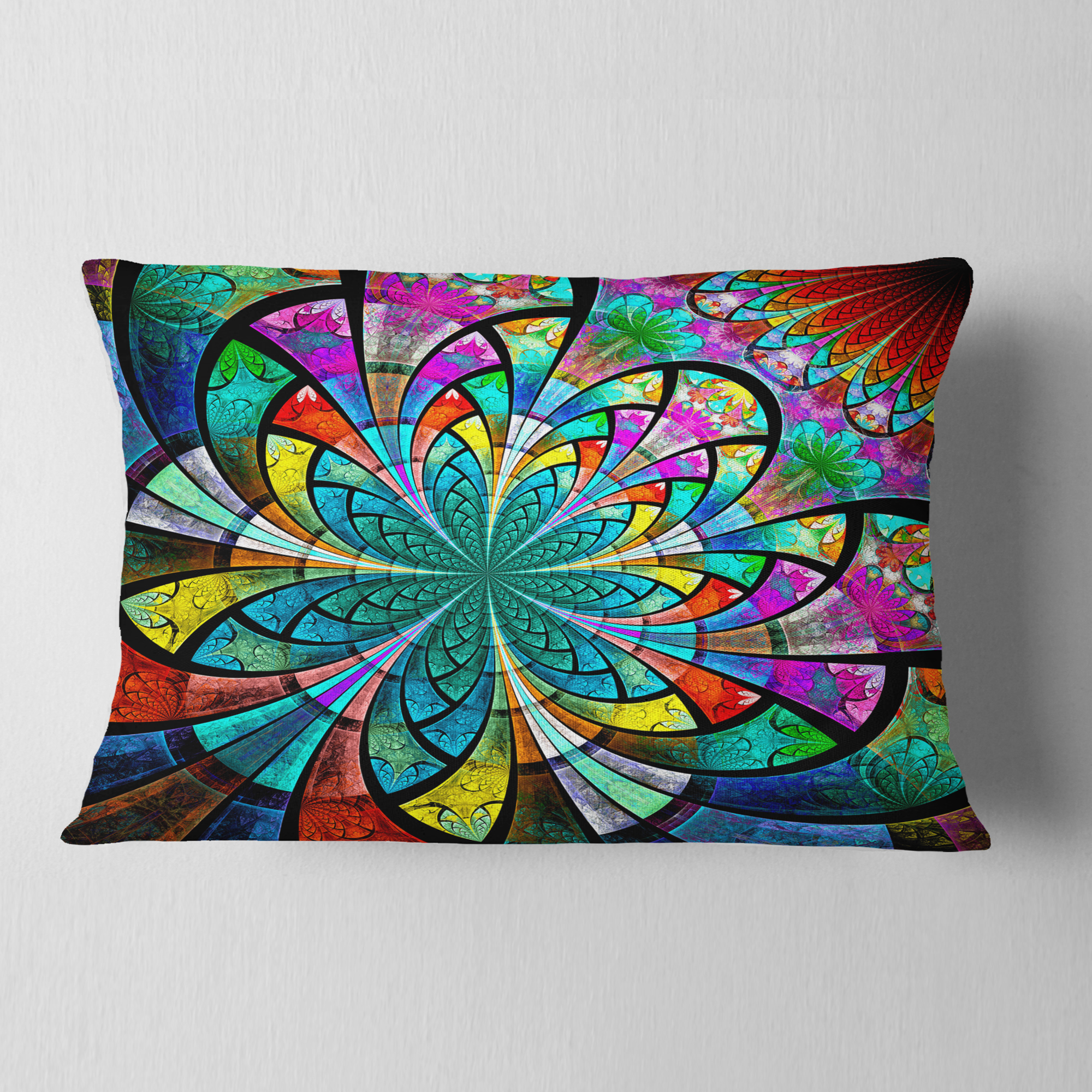 Designart Multi Color Large Fractal Flower Pattern - Floral Throw Pillow - 12x20