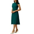 thumbnail image 5 of MODA NOVA Juniors Pleated Dress Mock Neck Cap Sleeve Belted A-Line Dresses, 5 of 6