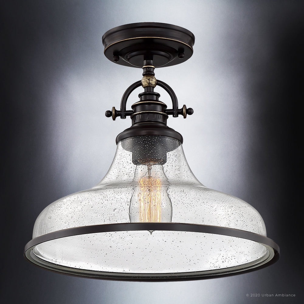 Luxury Traditional Indoor Ceiling Light, 12.50''H x 13.50''W, with Classic Style Elements, Vintage Design, Parisian Bronze Finish and Clear Seeded Glass, UQL3668