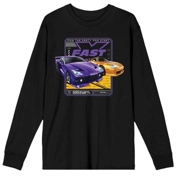 Fast & Furious Now The Party Can Start Crew Neck Long Sleeve Black Adult Tee-XXL