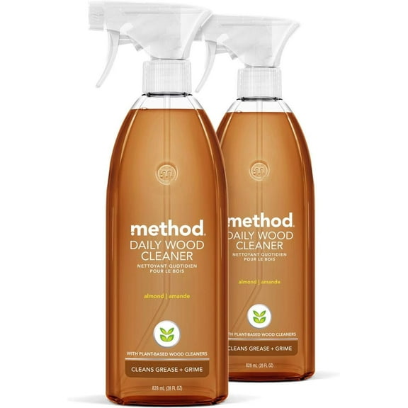Method Daily Wood Cleaner, Almond, Plant-Based Formula That Cleans Shelves, Tables and Other Wooden Surfaces While Removing Dust & Grime, Almond Scent, 28 oz Spray Bottles, Pack of 2