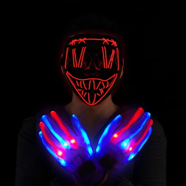 EastVita Halloween Purge Mask Light Up Mask and LED Gloves Led EL Wire Horror Mask Creepy