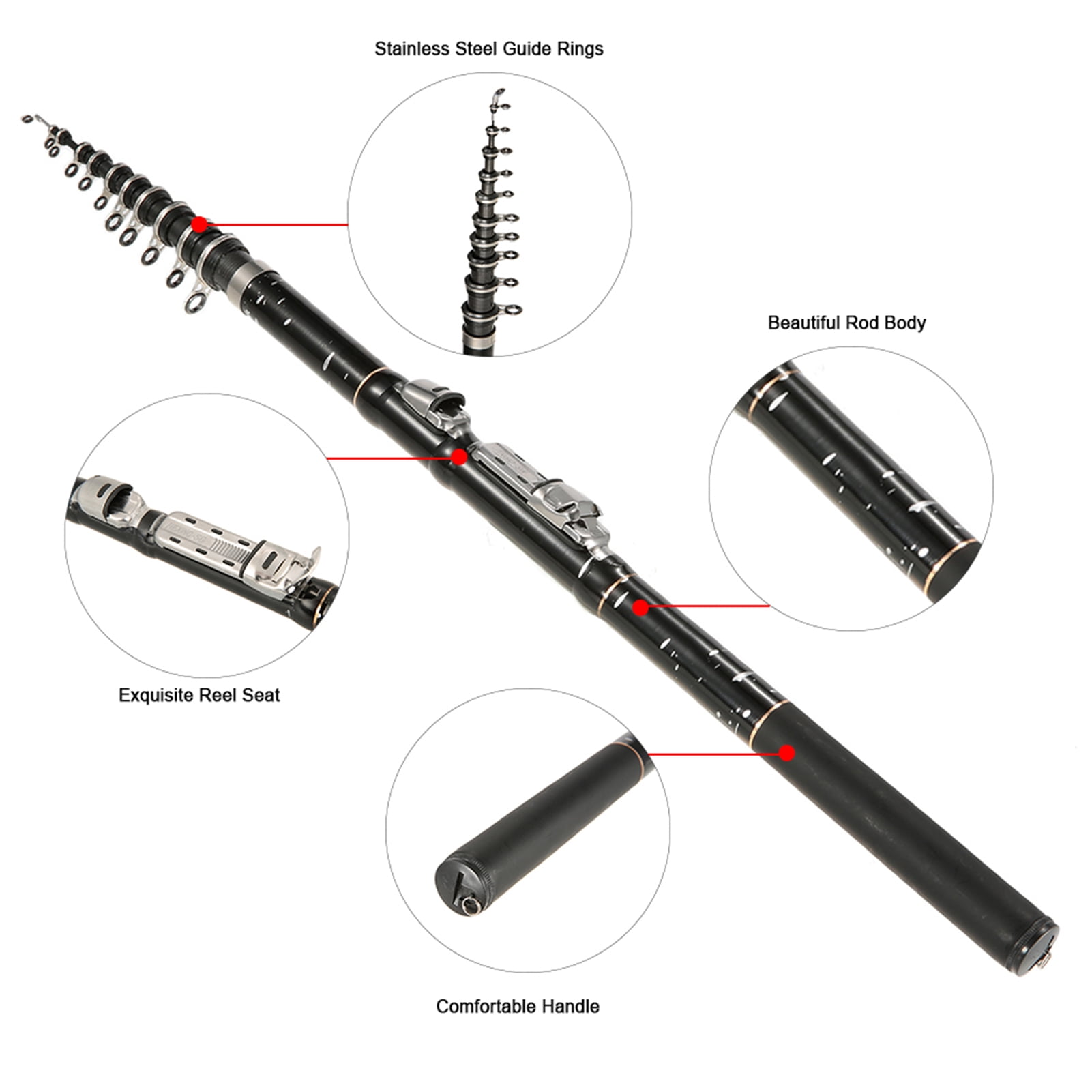 Elowen Carbon Fishing Rod Rod 1.8m / 2.1m / 2.4m / 2.7m / 3.0m / 3.6m Portable Telescopic Fishing Rod Carbon Fiber Ultra Light Retractable Fishing Rod Pole Carp Fishing Tackle Accessory