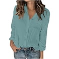 thumbnail image 2 of Womens Long Sleeve Button Down Cotton Shirt Blouse Lightweight Casual V-Neck Business Work Blouse Loose Fit Collared T-Shirt Tops with Pockets, 2 of 9
