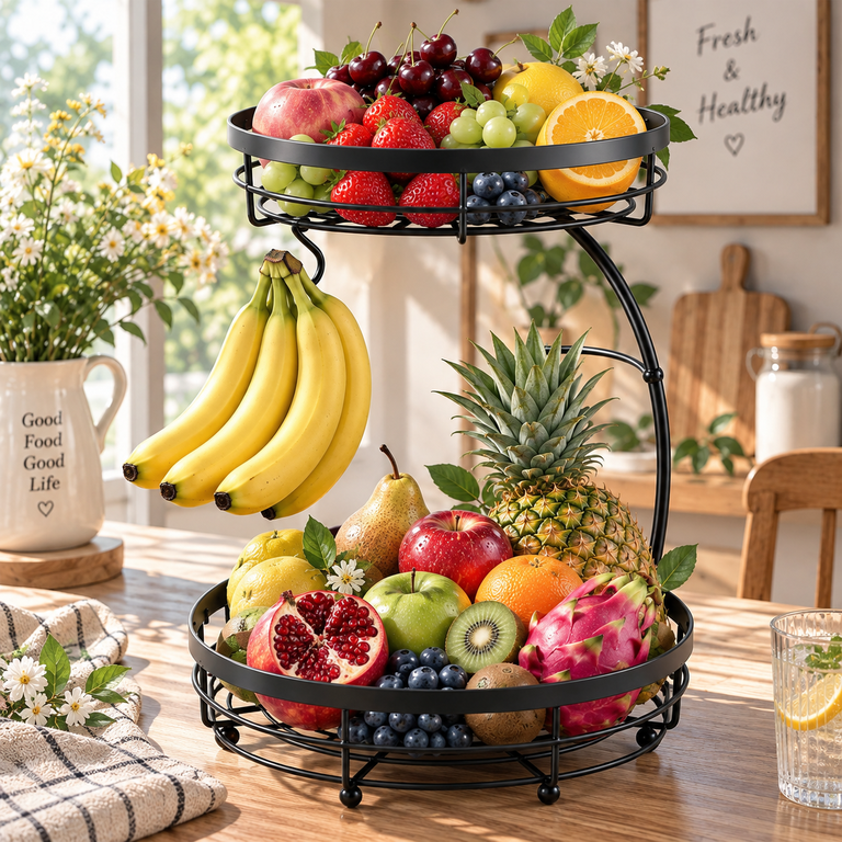 GARITIN 2-Tier Fruit Basket with Banana Hanger photo 6