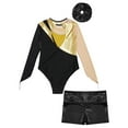thumbnail image 4 of Alvivi Kids Girls 3Pcs Gymnastic Outfits Ballet Dance Leotard Long Sleeve Bodysuit with Booty Shorts Gold&Black 8, 4 of 5