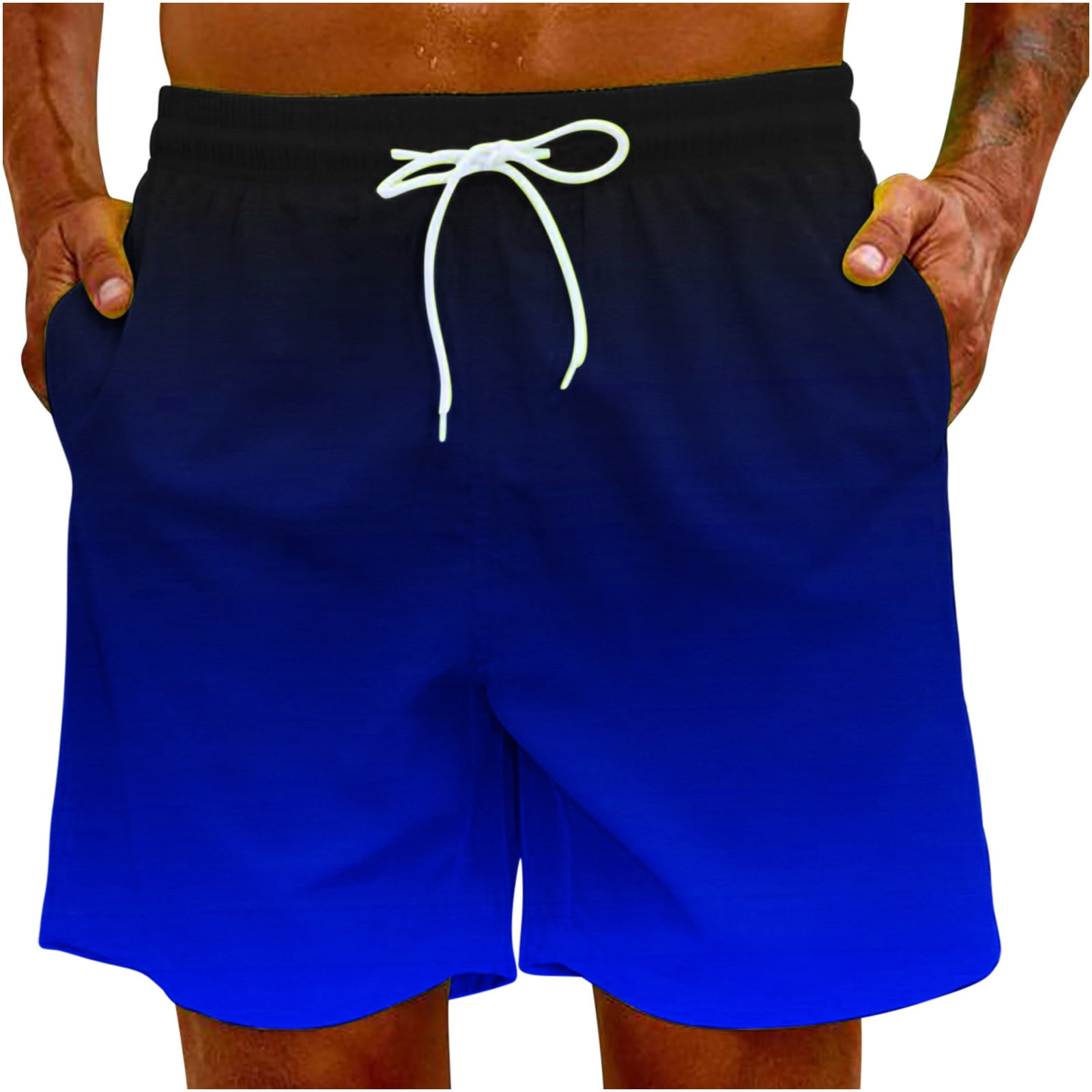 safuny Men's Swim Trunks Shorts Swimwear Bathing Pants Drawstring Casual Summer Relaxed Breathable Pants Gradient Color Teens Boys Fashion Trousers Athletic Clearance Blue XXL