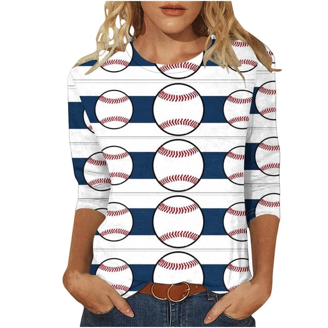Blouses pour Femmes T-Shirt Imprimé Manches 3/4 Blouse Col Rond Décontracté, Blouses pour Femmes T-Shirts pour Femmes, Blouses pour Femmes Décontractées