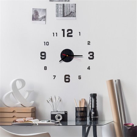 Chmadoxn Large Black 3D Frameless Wall Clock Stickers DIY Wall Decoration for Living Room Bedroom