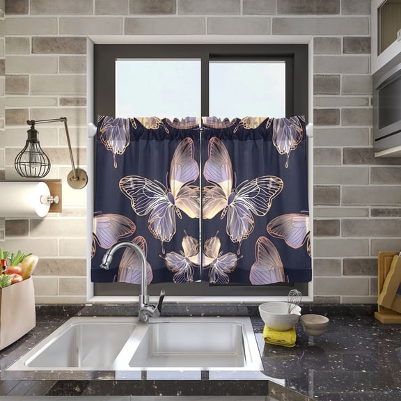 Decorative Butterflies Kitchen Curtains Half Tier Curtain 2 Rod Pockets Bathroom Bedroom Cupborad Living Room 27"x24"