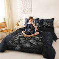 thumbnail image 4 of Homewish Horror Skull 7 Pieces Full Size Bedding Sets,Halloween Raven Full Size Bed in a Bag,Gray Flowers Bed Set,Black Reversible, 4 of 8