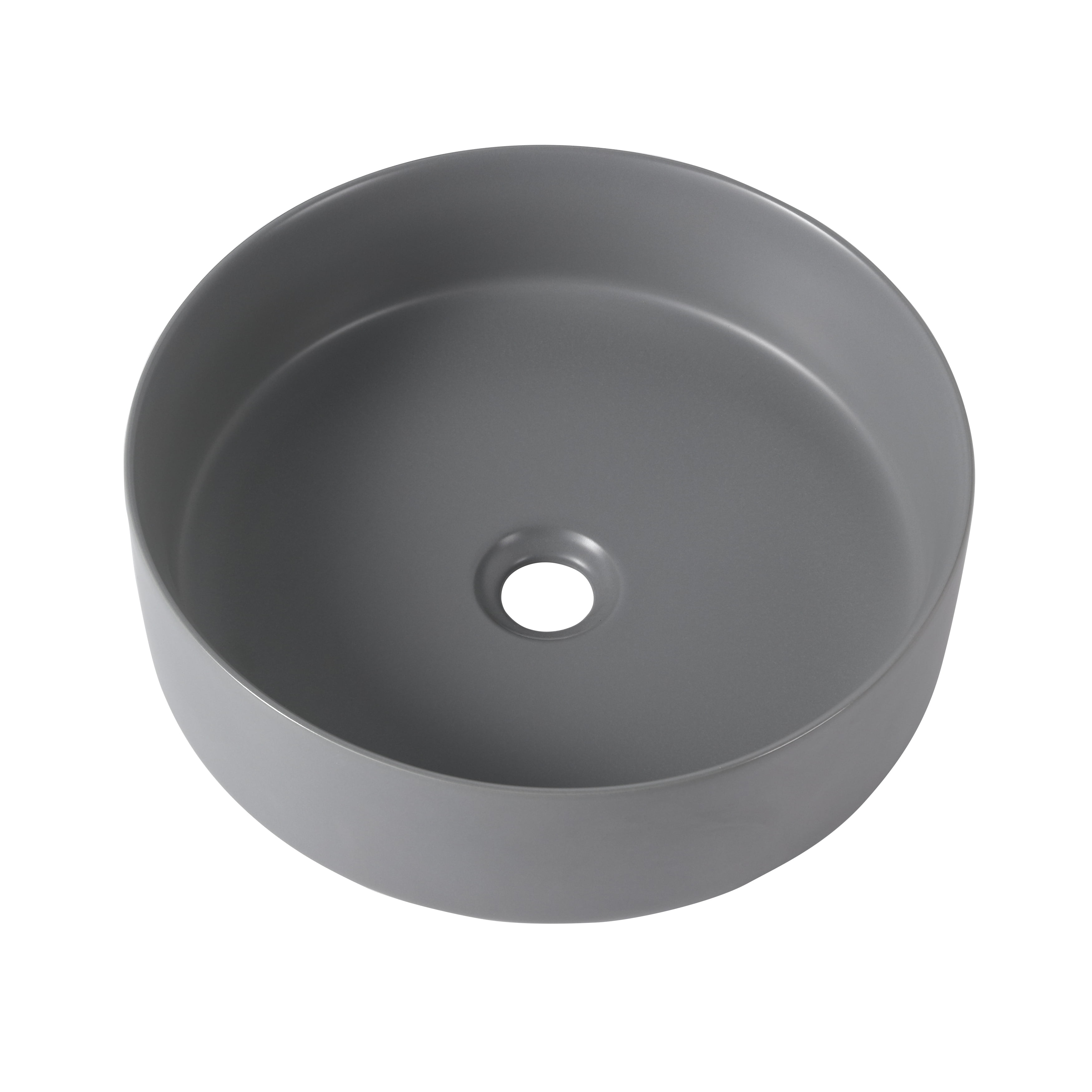 Gray Gloss Ceramic Round Vessel Bathroom Sink