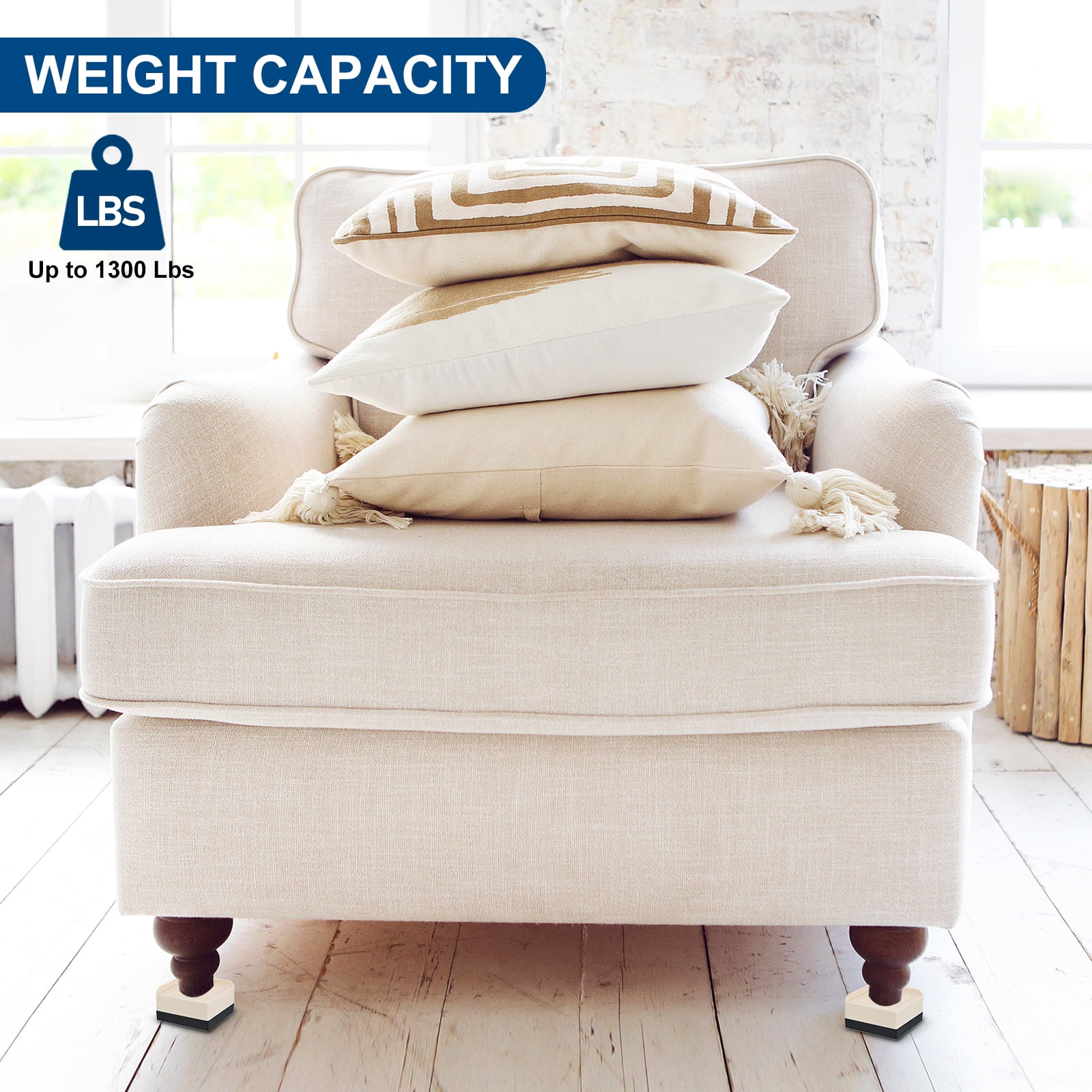 Unique Bargains Furniture Risers Bed Square Bed Risers Adjustable Couch Lifter Block Beige 3" x 3" x 1.5"