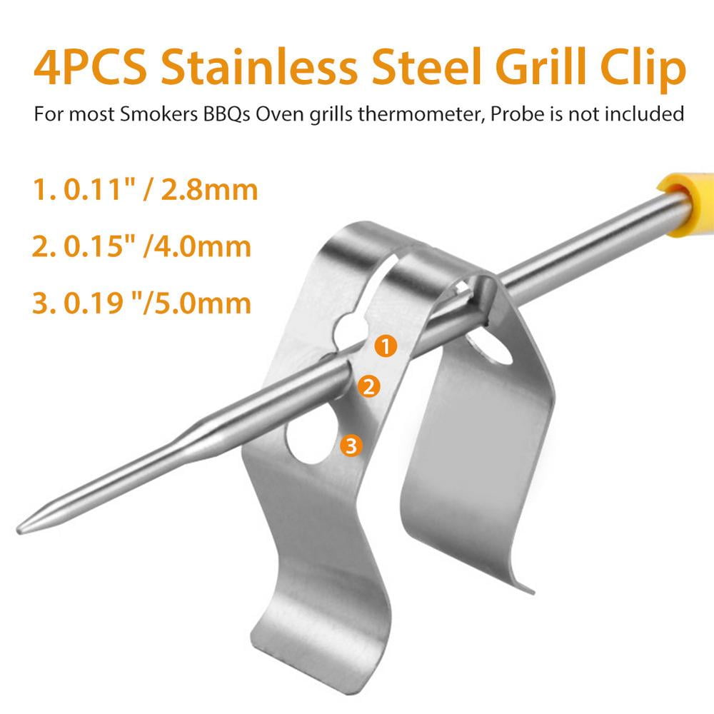 JTWEEN 4Pcs Probe Clip Holder Stainless Steel Thermometer Grill Clip Meat  Food Accurate Reading Thermometer Probe Clip for Ambient Thermometer BBQ  Grill Oven 