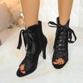 thumbnail image 2 of Heeled Sandals for Women Open Toe Mesh Lace up Ankle Boots Elegant Stiletto Heels Wedding Party Dress Shoes Black Size 7, 2 of 8